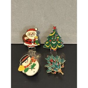 Vintage Christmas Pins Lot Of 4